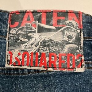 D'Squared2  Caten Distress Paint Splatter Button Fly Jeans